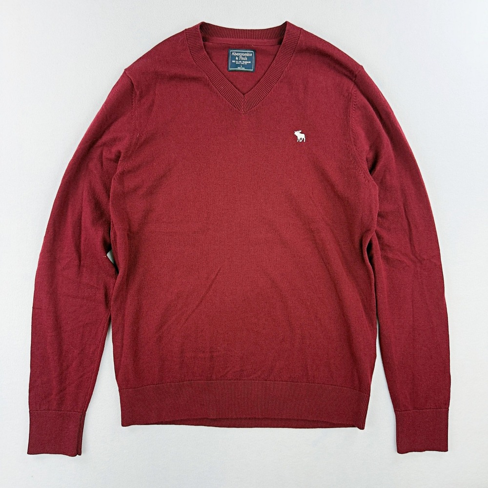 Abercrombie & Fitch Mens V-Neck Merino Blend Sweater Size L Mens Dark Red Moose